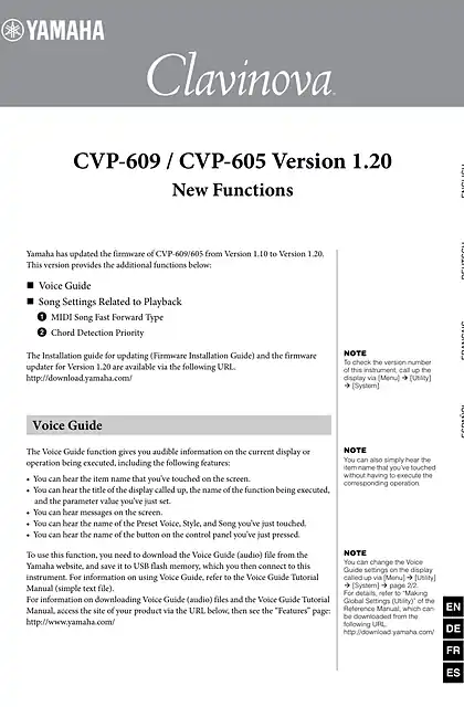 yamaha雅马哈CVP-609_605 Version 1.20 New Functions